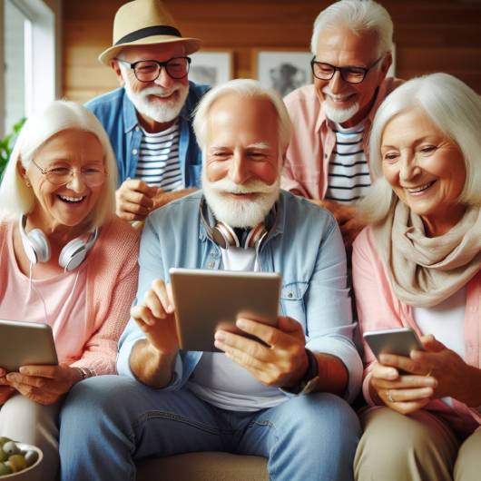 senioren geniessen zusammen social media