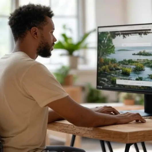 a man designing a sustainable website looking at a computer screen